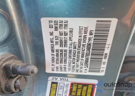 2013 Honda Cr-V Exl from USA, damaged, VIN 5J6RM4H79DL048096